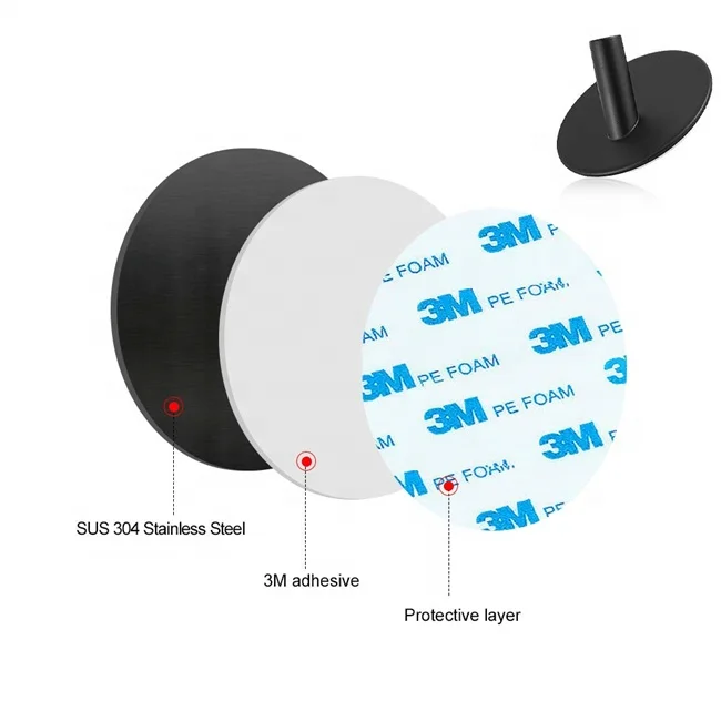 Black Adhesive Hooks Stainless Robe Hooks Heavy Duty Strong Adhesive Wall Hooks