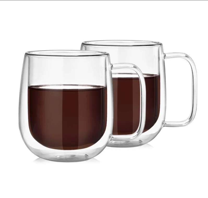 
Unbreakable borosilicate double wall glass coffee cup with handle 