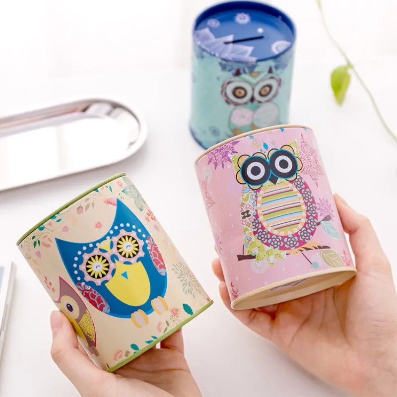 New design owl Coin Can Money Box Tin Can Coin Bank Collection Boxes, Car shaped money box,save bank Tin Piggy Bank Coin Bank