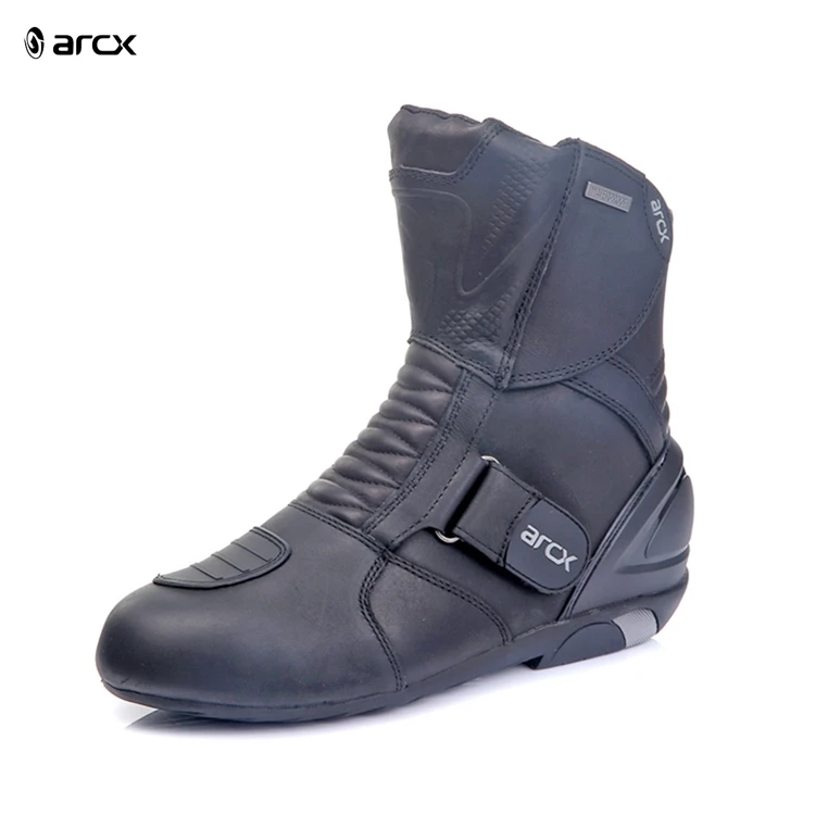 Arcx Black Leather Motorcycle Boots Motocross Riding  Shoes Touring Boots