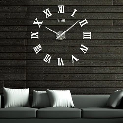 Diy 3d Acrylic Sticker Roman Numbers Wall Clocks Wall Creative Silent Metal Design Nordic Quartz Decorative Modern Big Home