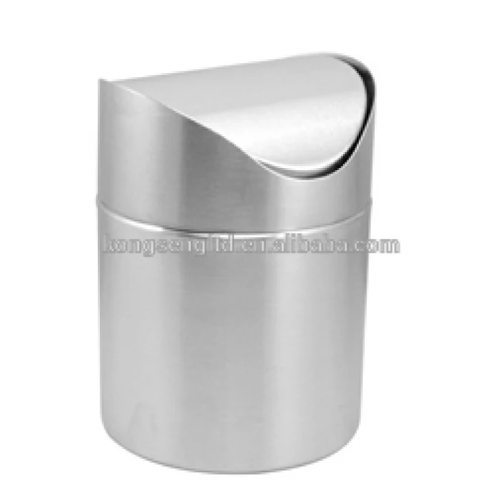Mini Countertop Trash Can Brushed Stainless Steel Swing Top Trash Bin 1.5L