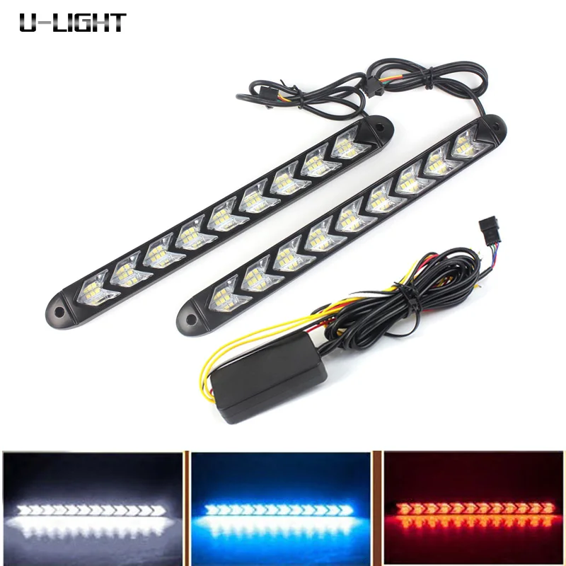 Daytime running light 12V with high quality 2835 chips dual color White Amber Dynamic streamer flow amber turning signal lights