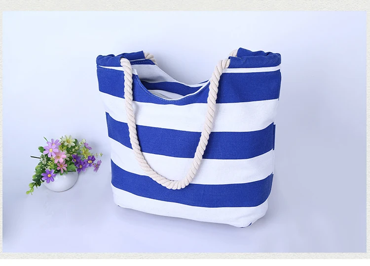 Хлопковая парусиновая пляжная сумка в полоску с ремнями многоцветная Повседневная Сумка-тоут богемном стиле легко носить собой из полиэстера унисекс на молнии