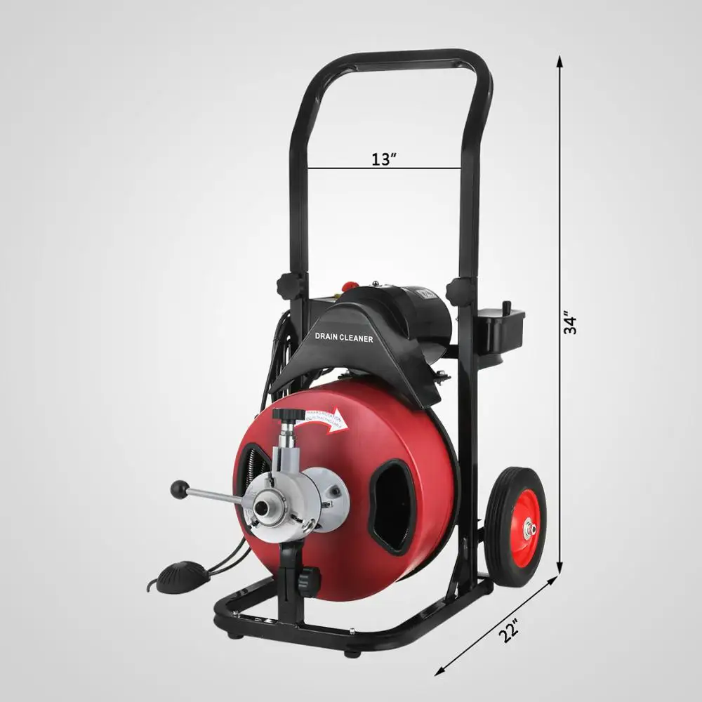 VEVOR 50 Feet by 1/2 Inch Electric Drain Auger with 4 Cutter & Foot Switch Drain Cleaner Machine Sewer Snake Drill Drain Auger C