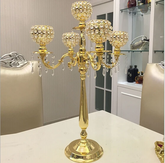 Tall 5 Arm Crystal Hurricane Globe Wedding Centerpieces Candelabras