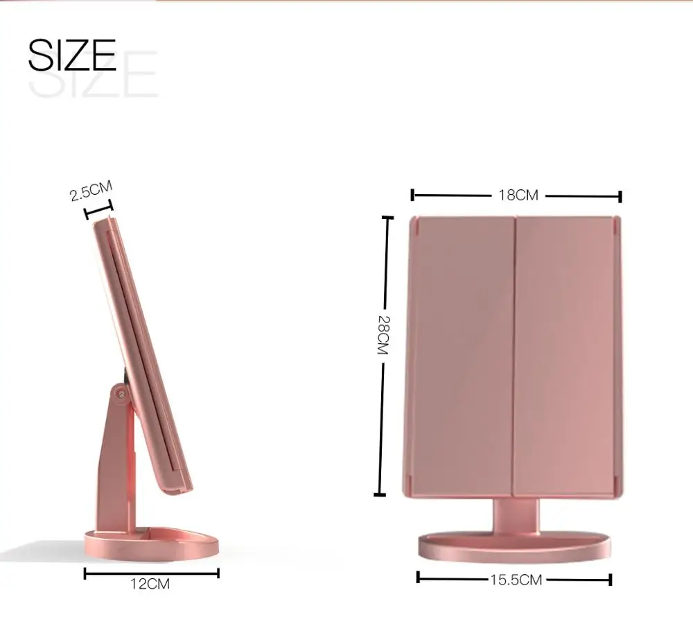 Missmeeca Table Stand Touch Screen Sensor Trifold Travel Vanity Mirror with 22 Lights