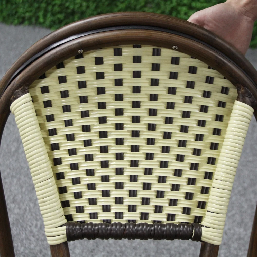 Уличная пластиковая бамбуковая мебель, алюминиевый стул из ротанга во французском стиле для бистро