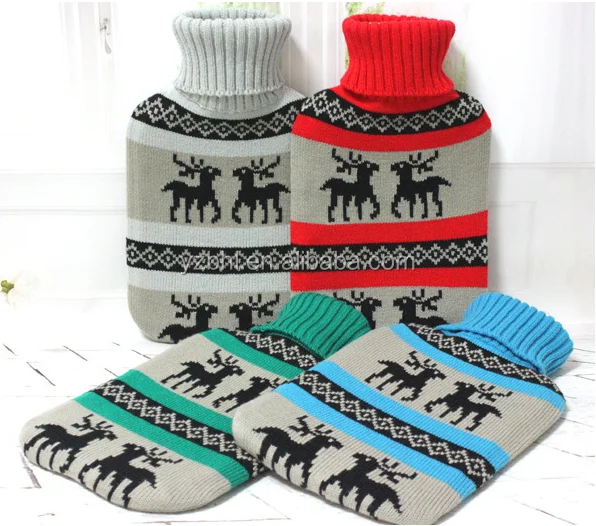 High Quality Classial Colorful Natural Rubber Hot Water Bag/hot water bottle with knitted cover/knitting cover