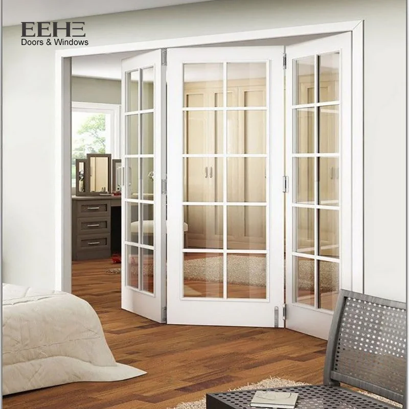 Hot wooden folding doors Bifoldingstyle solid wood doors preferential glass design accordion doors interior