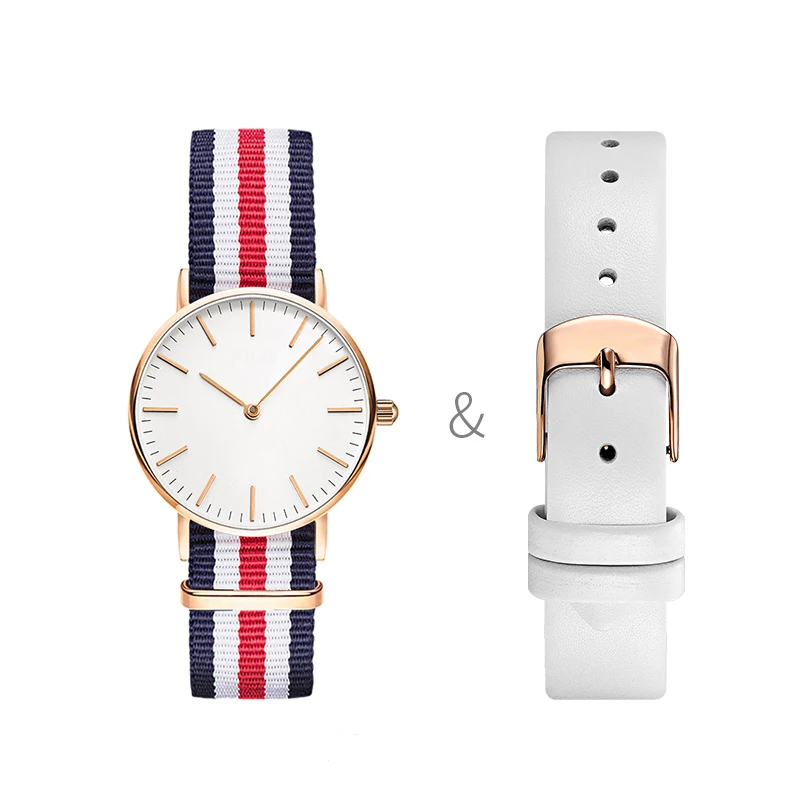 Hot selling DWW style japan movement pc21 quartz watch stainless steel back fashion unisex watch nylon watch