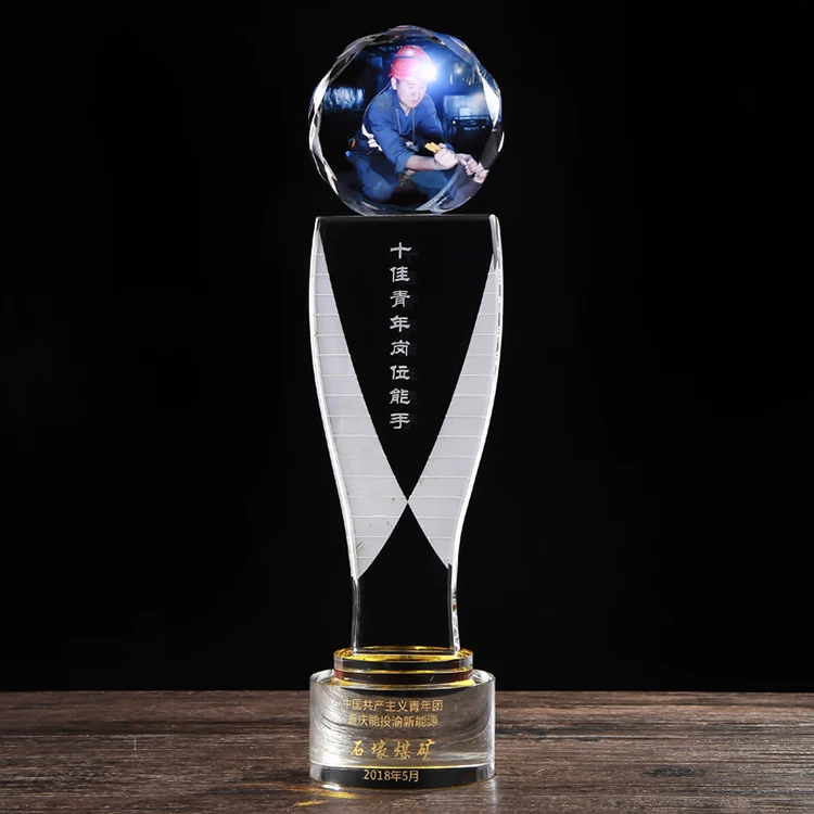 Tower shape Custom Trophy Wholesale Award Glass Photo Frame