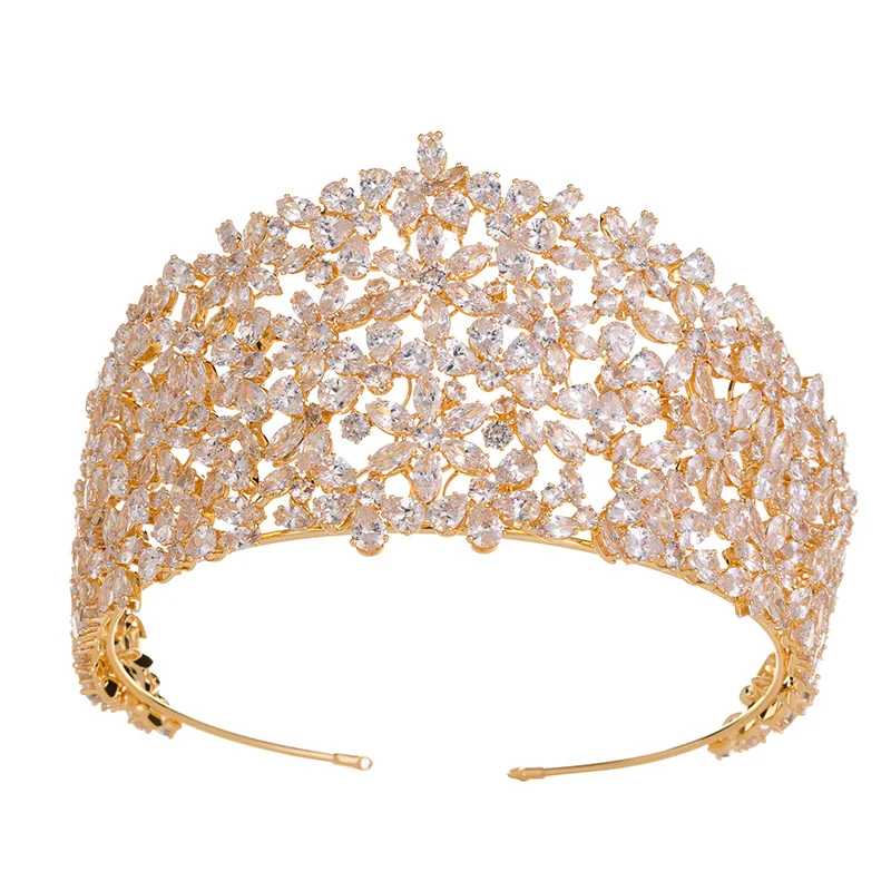 Echsio New Luxury Full Zircon Wedding Crown Bridal Hair Tiaras For Ladies Party Sparkling Bridal Jewelry Sliver Crowns BC4465