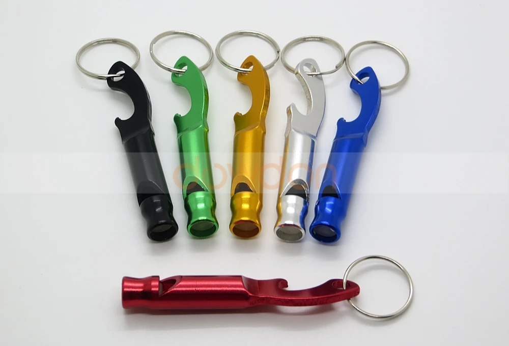 Portable Emergency Aluminum Survival Whistle Keychain with Bottle Opener