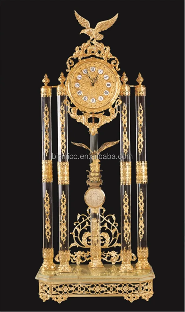 Luxury Italy Style Antique 24K Gold Plated Bronze Mounted Floor Clock, Decorated Pendulum Clock, Crystal & Marble Clock