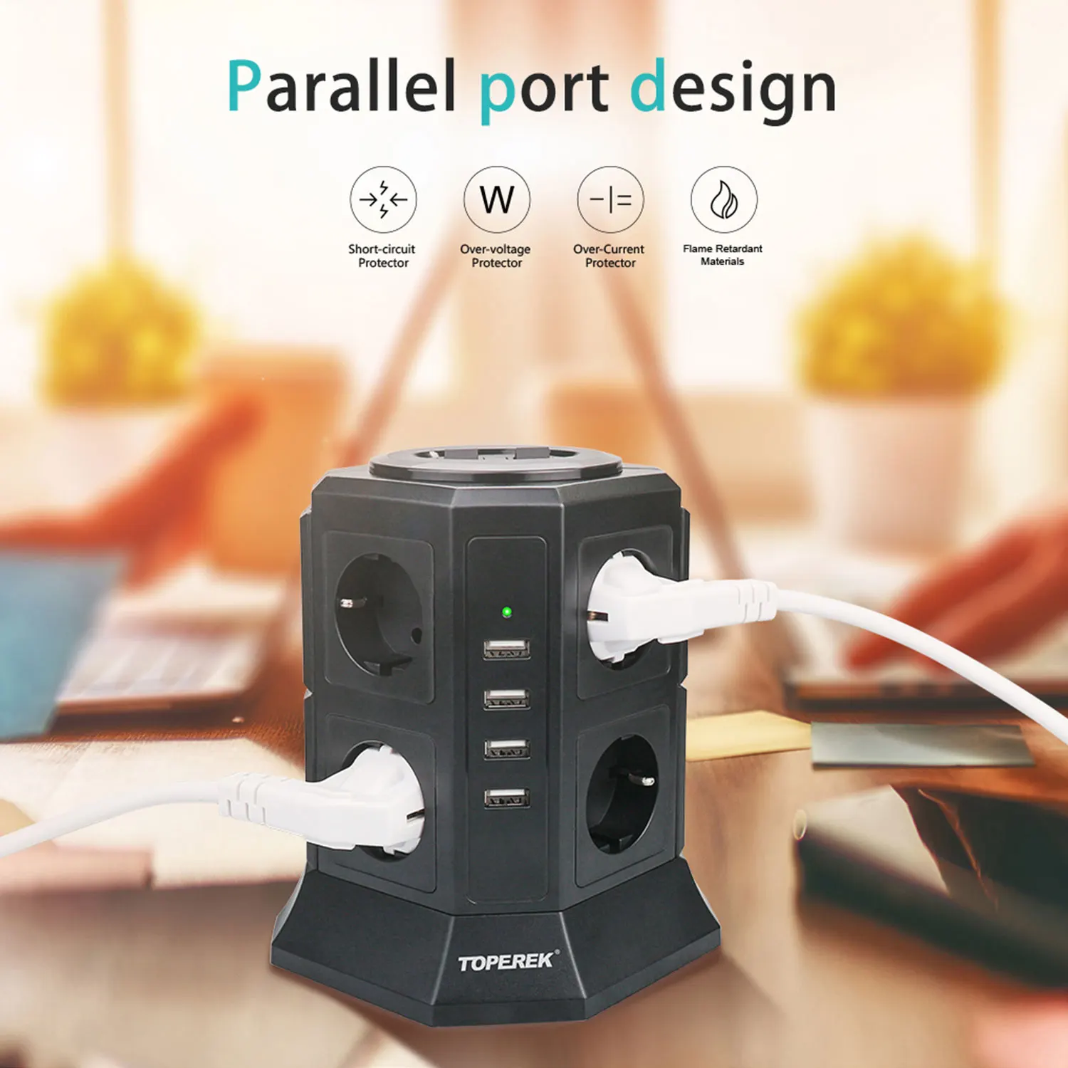 Многофункциональная Вертикальная Розетка с защитой от перенапряжения с вилкой европейского стандарта и USB-разъемом для зарядной станции для Турции