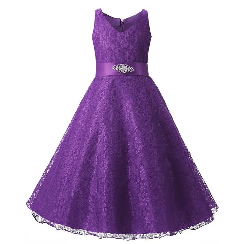 High Quality Fashion Elegant V neck Sleeveless 6-15Year Summer Girls Long Dress