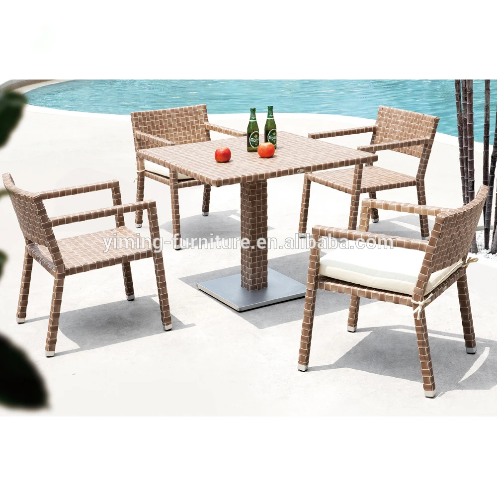 Обувь для отдыха с пластиковым плетением и алюминиевым 4 стульчик для кормления со столом, обедый комплект для уличной мебели