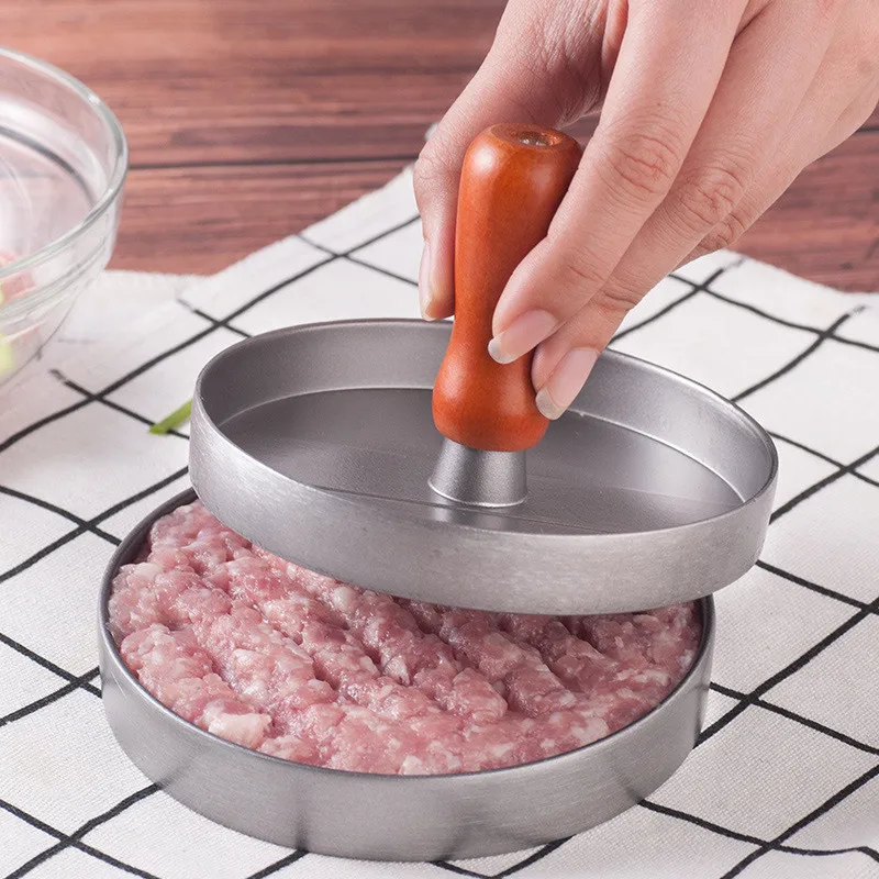 Wood handle round Non-Stick aluminum Alloy hamburger press meat burger patty Press