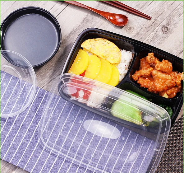 American 1000ml Disposable Food Grade Plastic Meal Prep Containers 3 Compartment Bento Box for Food Storage Industrial Use