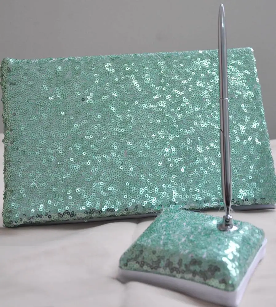 Shiny Sequins Wedding set Glitter Wedding Guest Book Pen Set Ring Bearer Pillow Rhinestone Decor Wedding Party collection