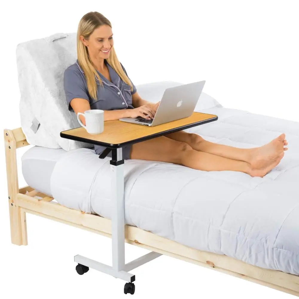 
Overbed Table - Swivel Wheel Rolling Tray Table - Adjustable Bedside Table for Home, Hospital - Over Bed Laptop, Reading, Eating 
