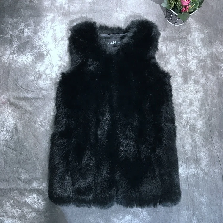 Популярный вязаный женский жилет из меха лисы норки кролика с круглым вырезом