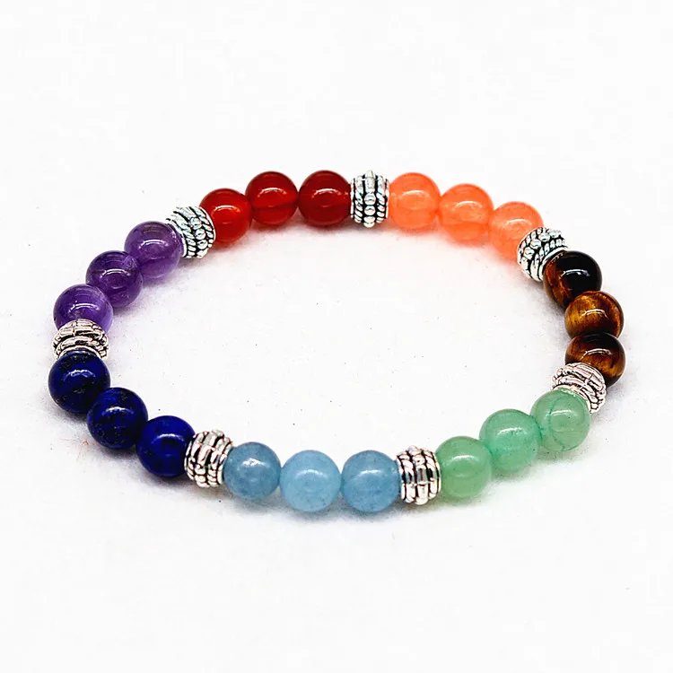 7 colors Nature Stone Tiger Eye Turquoise Amber Meditation Bead Elastic Bracelets For Girls