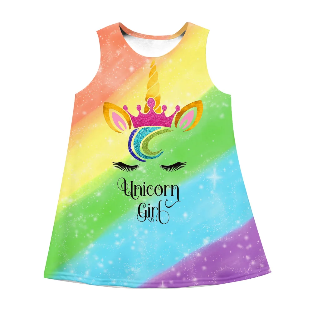 
2021 New Summer Cheap A-line Girls Sleeveless Kids Dress Wholesale Colorful Princess Dress 