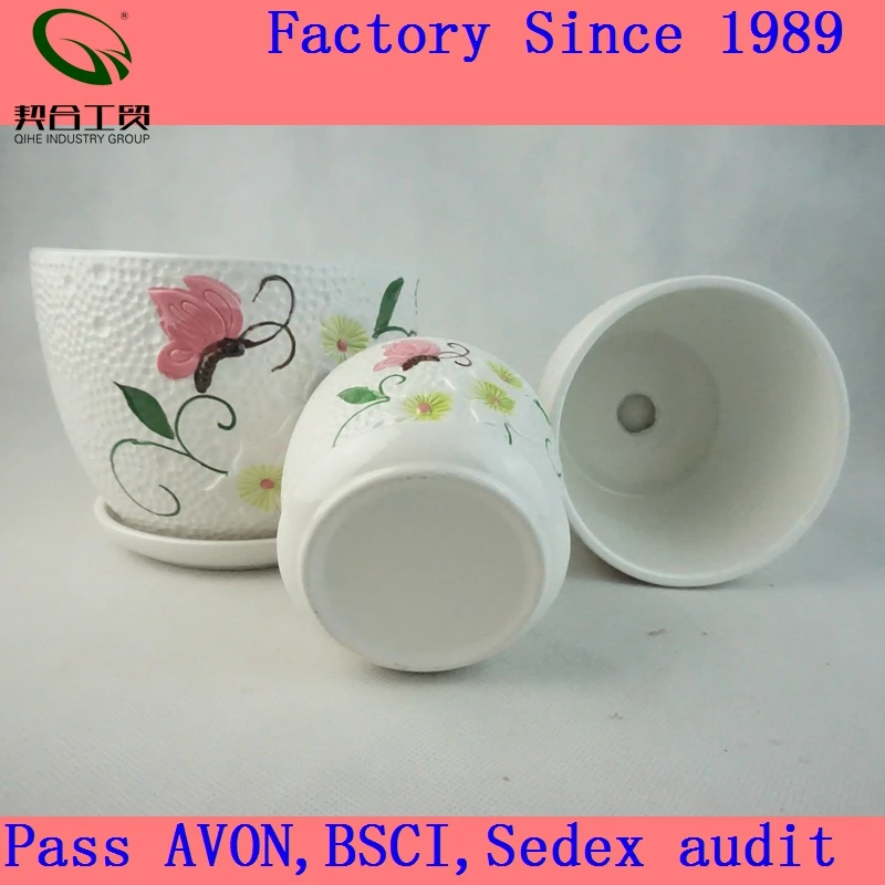 Set of 3 Small to Medium Sized Round Modern Ceramic Garden Flower Pots White Plant Pot Ceramic