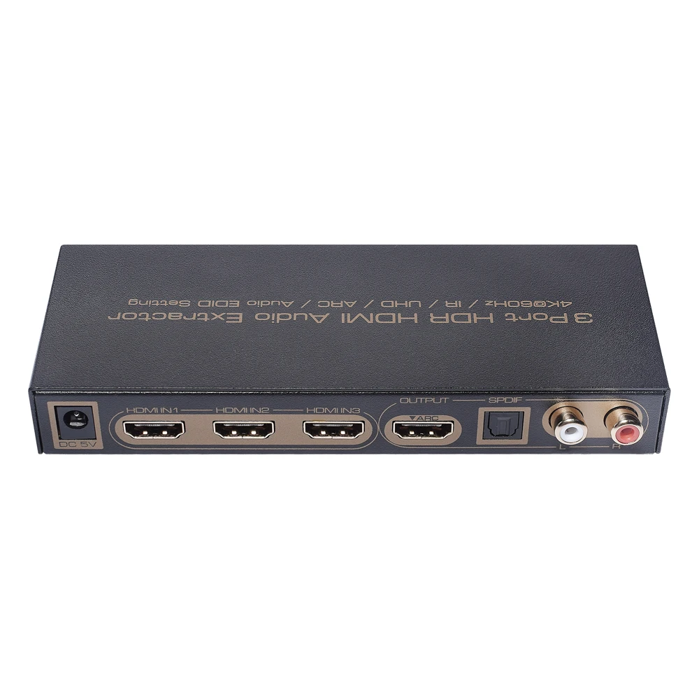 4K 60Hz 3 Port HDMI Switch with Optical Toslink SPDIF & RCA L/R Audio Out, 3x1 HDMI Audio Extractor Splitter with Remote
