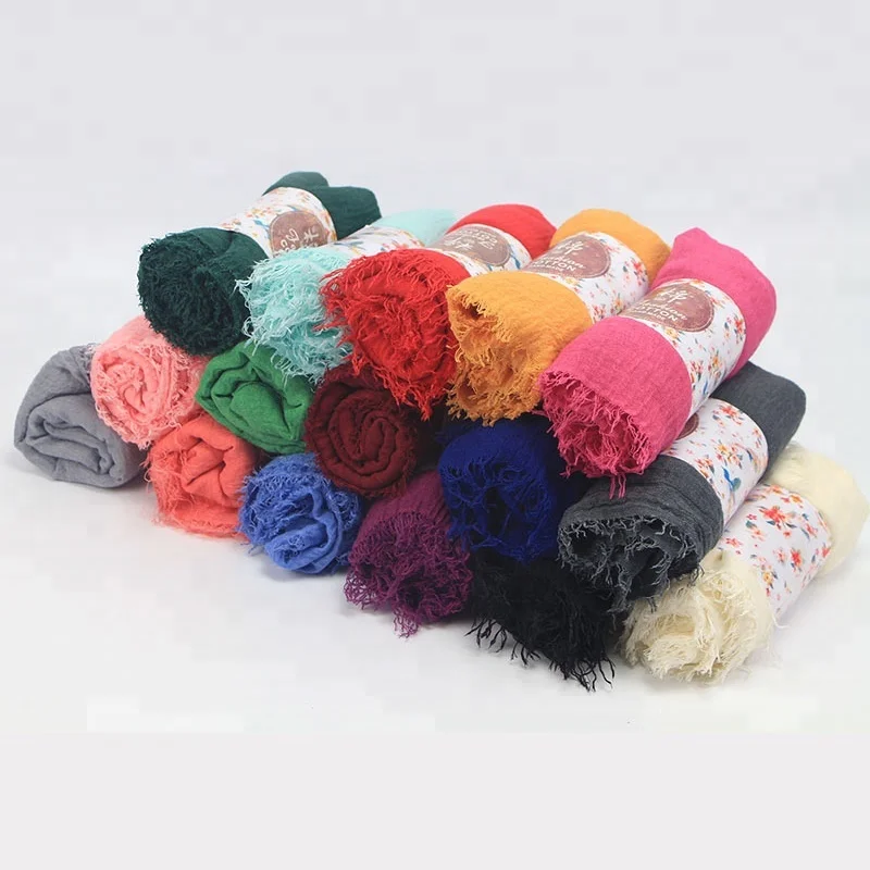 Hot Sale New Monochrome Cotton Linen Wrinkle Head Wrap Scarf Hijab