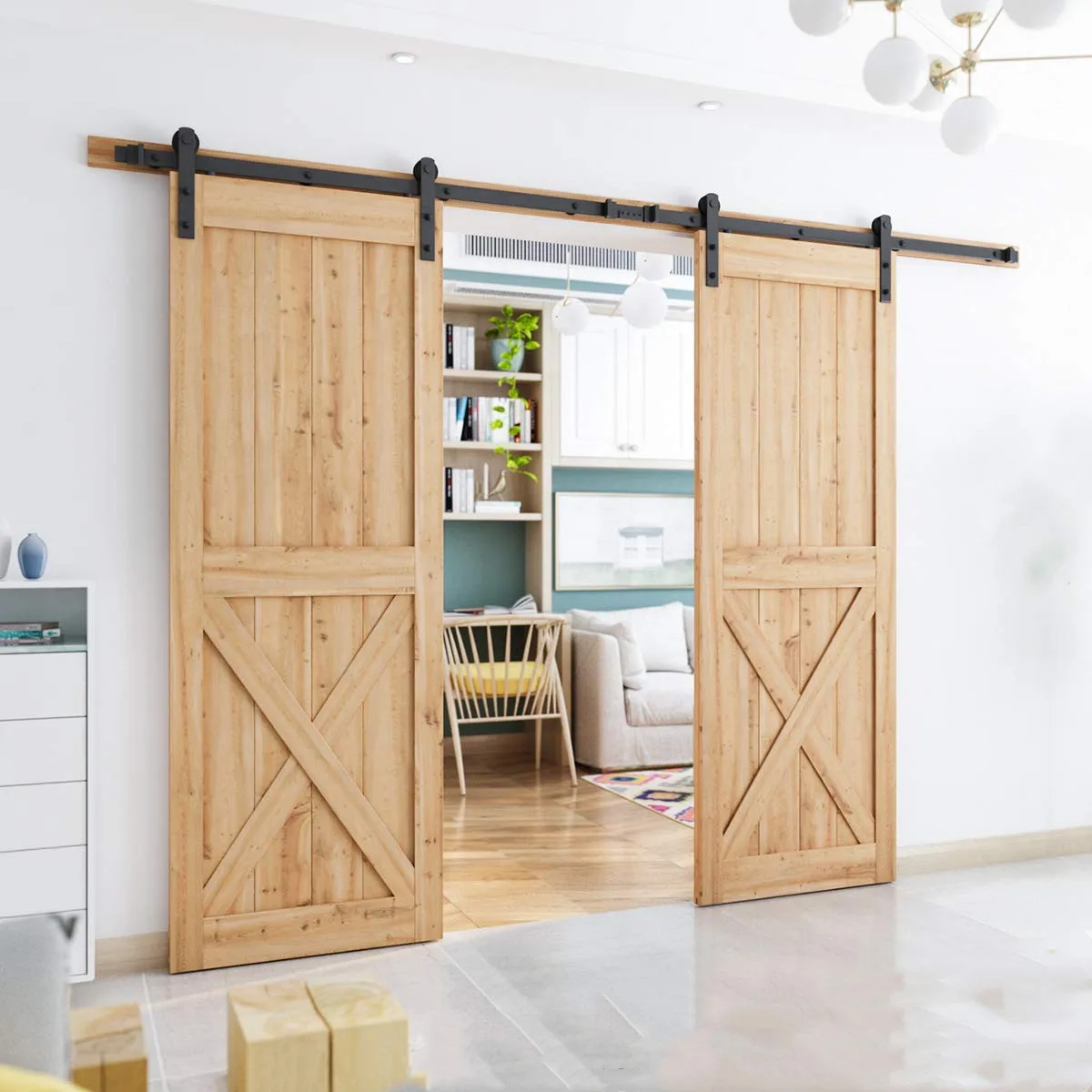 America style wooden sliding barn door hardware / Black carbon steel Sliding Barn Door Hardware