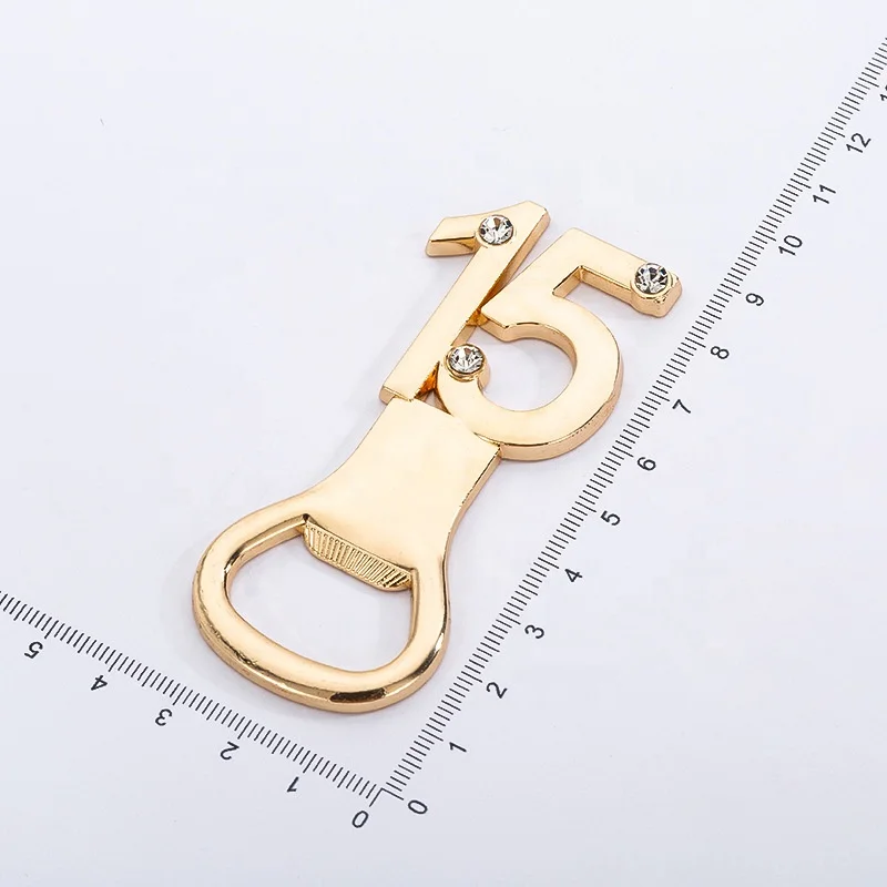 VJ Metal gold jewelry wedding number 15 years party beer bottle opener with souvenir gift box