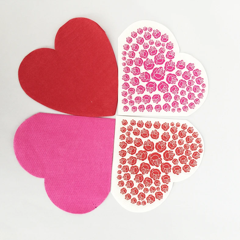 Die Cut Heart Shaped Printed Paper Napkins For Romantic Party