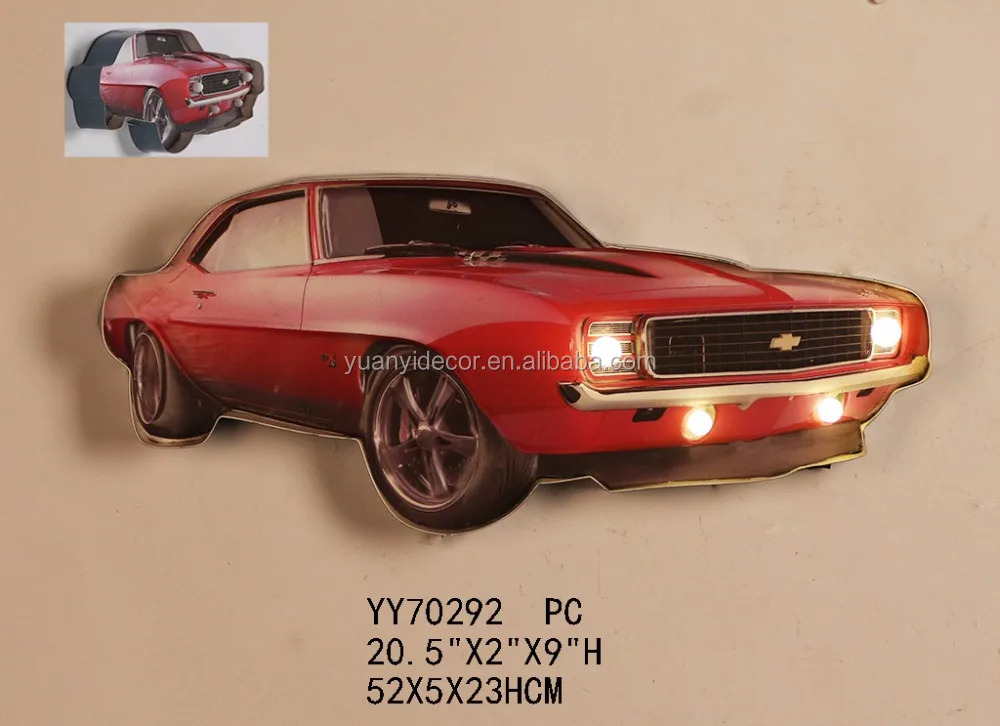 
decorative vintage metal car with LED light wall sign plaque 