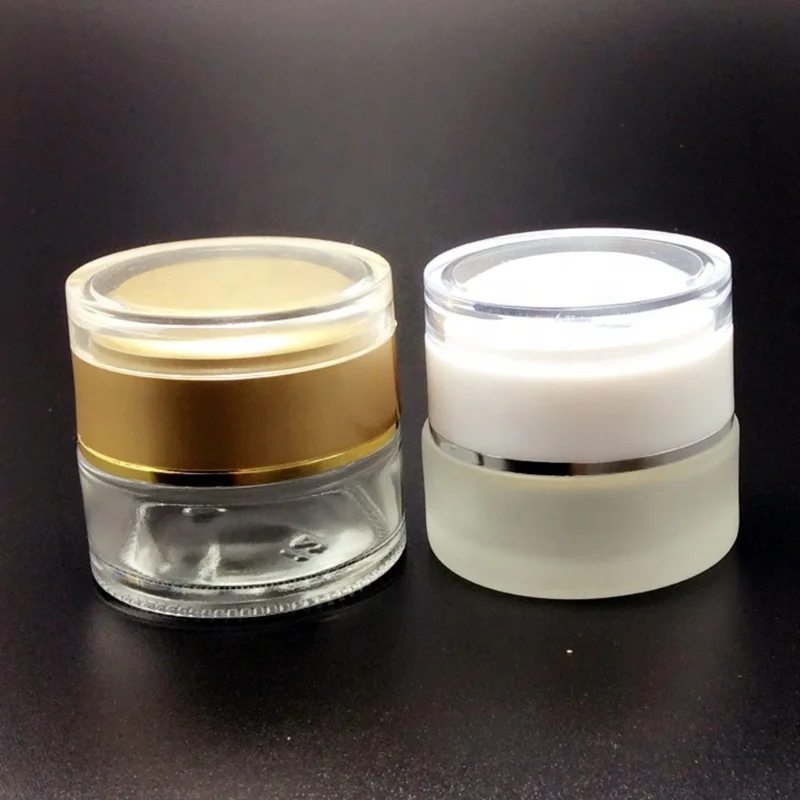 20g 30g 50g  Clear Frosted Cosmetic Face Cream Emulsion Lotion Glass Jar With Acrylic ABS Cap