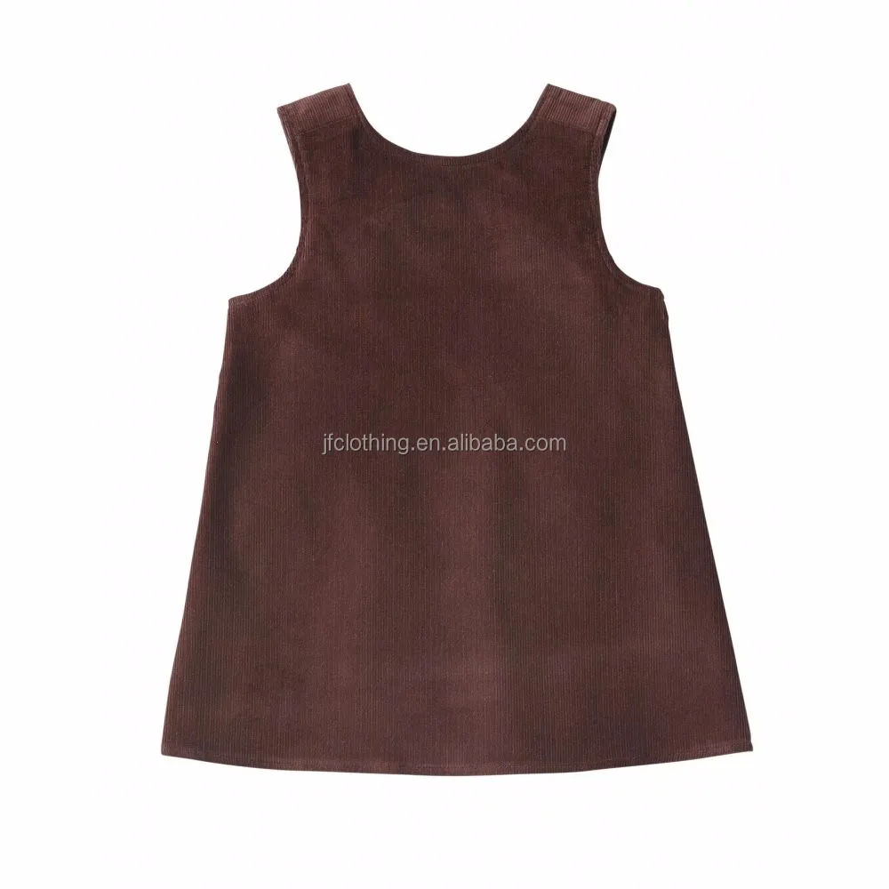 (CD933#brown )2-6Y Big kids girls dresses winter sleeveless bear applique corduroy dresses for girl