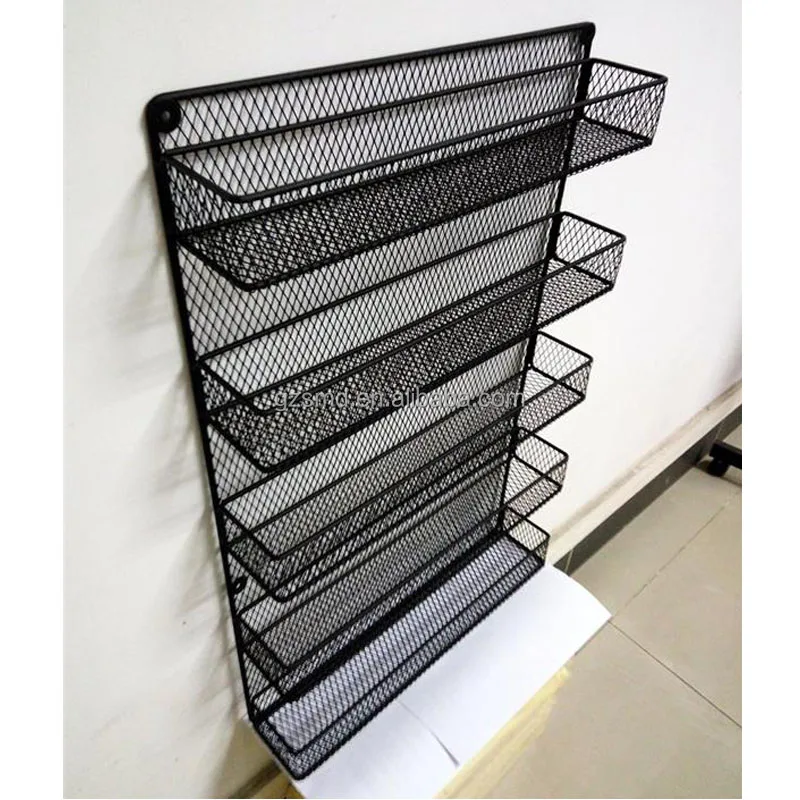 Factory Wholesale 3 4 5 Tiers Wall Mounted Metal Wire Kitchen Storage Rack Mesh Spice Organizer Shelf