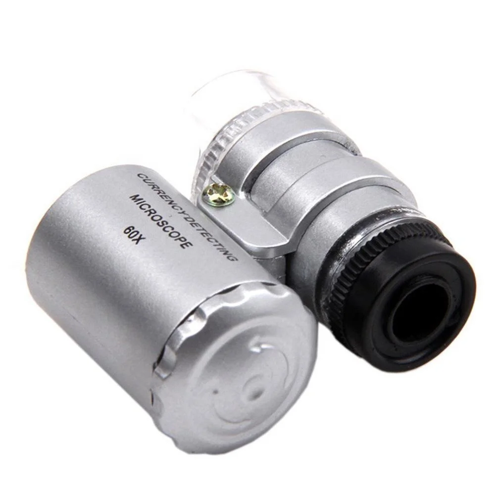 Professional Mini Lens 60X Pocket Magnifier Microscope LED Light Jewelry Jeweler Loupe Currency detector
