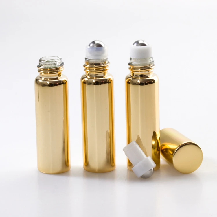 IBELONG hot sale 5ml 10ml golden silver glass roll on bottle with golden aluminum cap