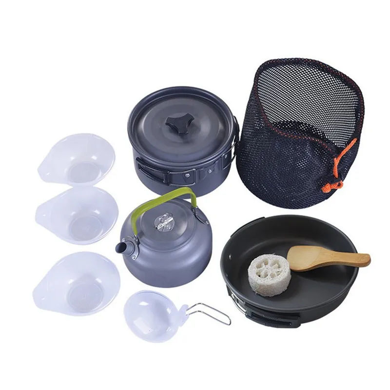 
Anodized aluminum non-stick camping pot outdoor camping mess kit with tea pot for 2-3 people 