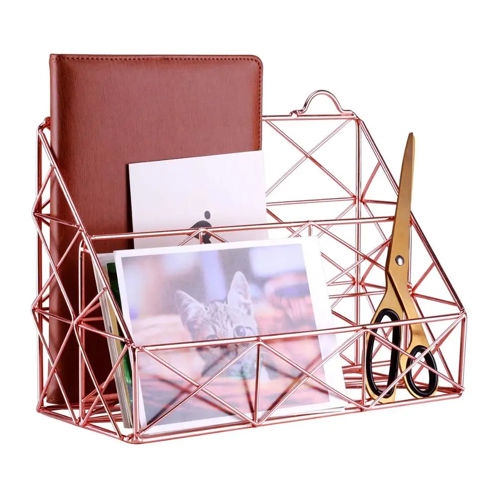 
Simmer Stone Rose Gold Mail Organizer, Plated Wire Metal Wall Mountable Multifunction Storage Rack, Organizer for Mails Books Fi 