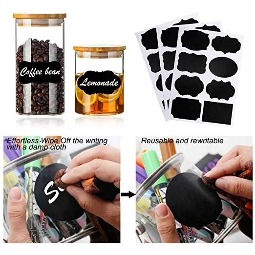 Chalkboard Labels, Premium Reusable Chalkboard Stickers with 2 Chalk Marker to Decorate Your Pantry Storage & Office