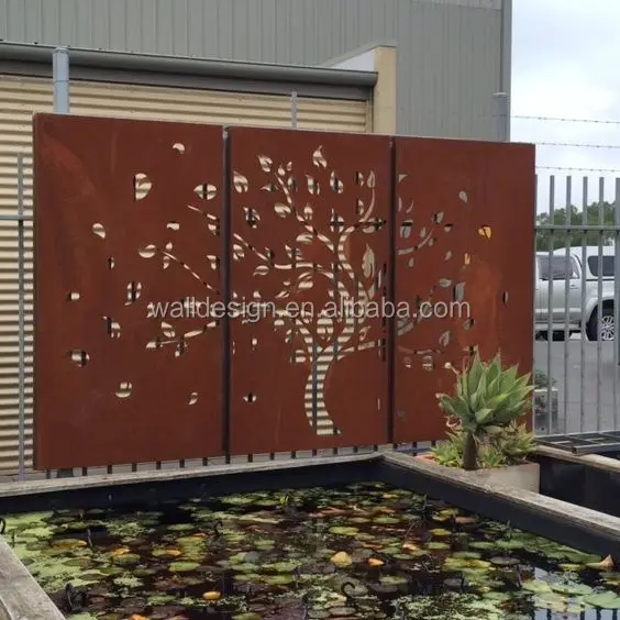 corten steel decorative perforated metal panels used for garden fence