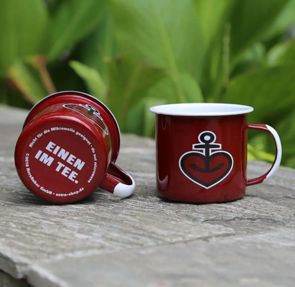 12oz panton color 188c enamel mug with white painted handle