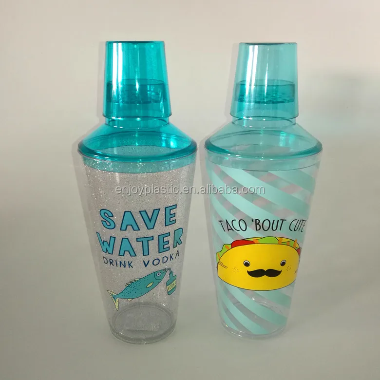 Personalized 360/450 ML Pink Transparent Plastic Acrylic Cocktail Shaker for bar