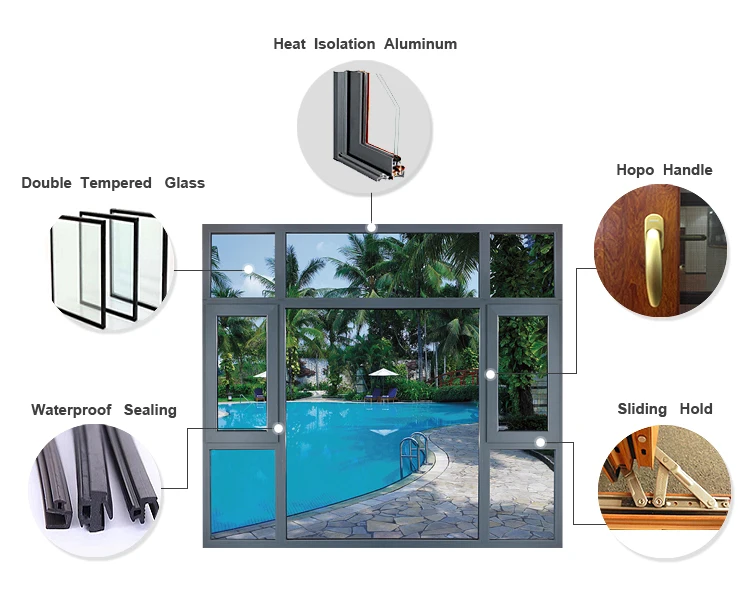 High Quality Villa Window Model Large Fixed Double Glazed Windows Design