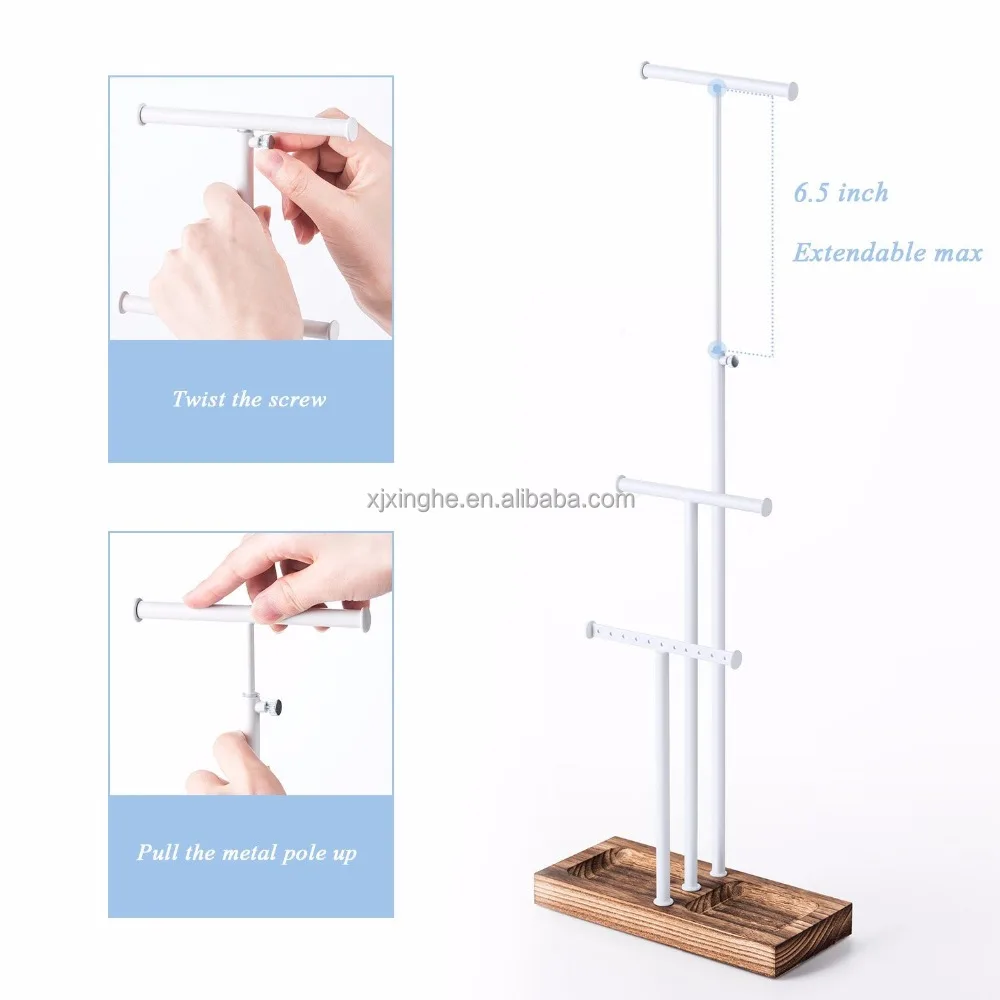 
Jewelry Tree Stand With White Metal and Wood Basic To Storage Necklaces Bracelets Earrings 