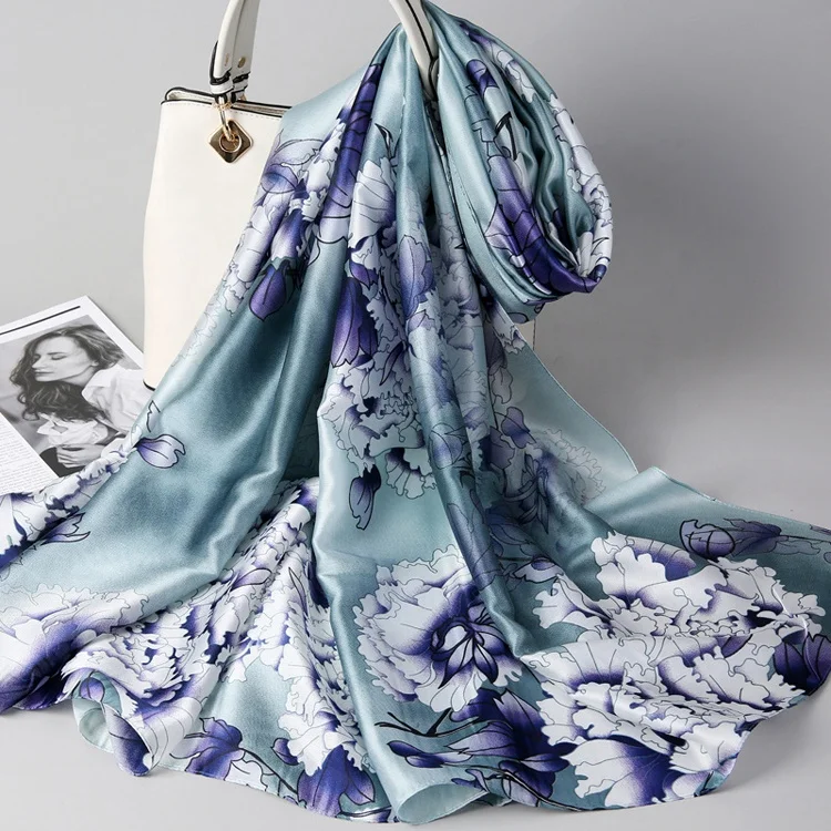Peony prints painting style women Elegant silk scarves new material silk satin scarf summer silk shawls